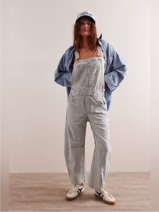 Free People Denim - Free People We The Free Good Luck Railroad Striped Overalls